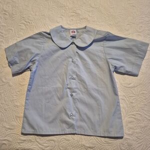 School Apparel girls size 8 light blue collared short sleeve blouse shirt, EUC